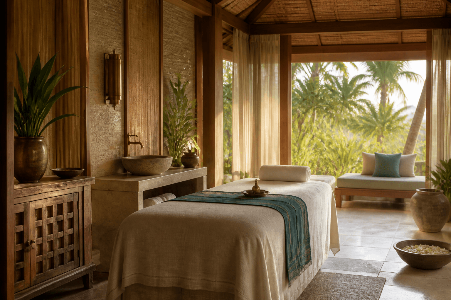 Serene coastal resort spa treatment room